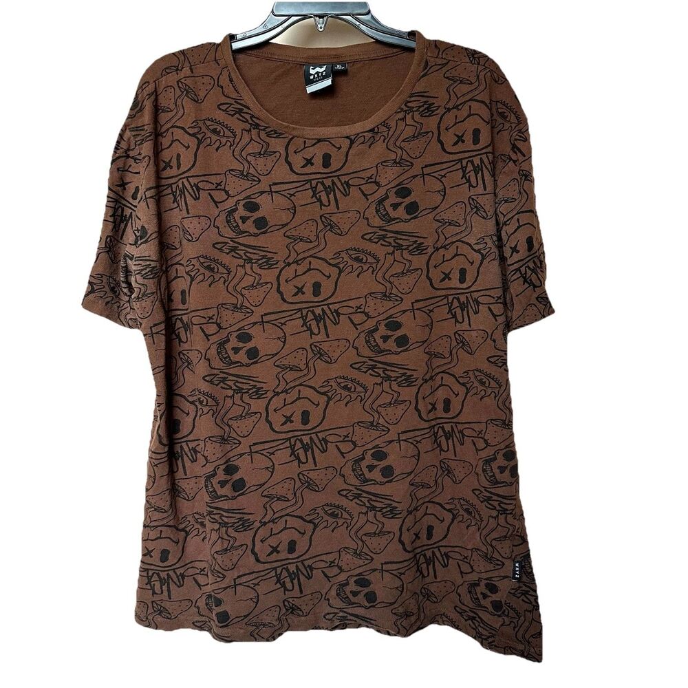 WXYZ T-Shirt Unisex XL Brown Skulls Mushrooms Grunge Streetwear Punk Dark Nature